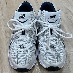 New Balance White and Silver Mesh Running Sneakers
